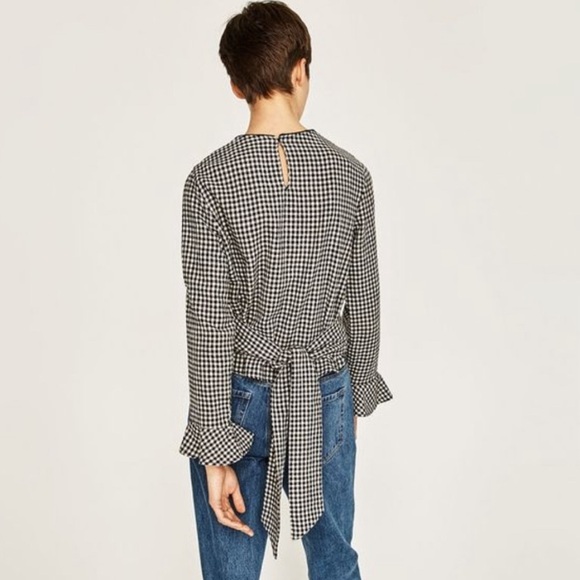 Zara Crop Tie Gingham Checkered Top Small - Picture 3 of 7